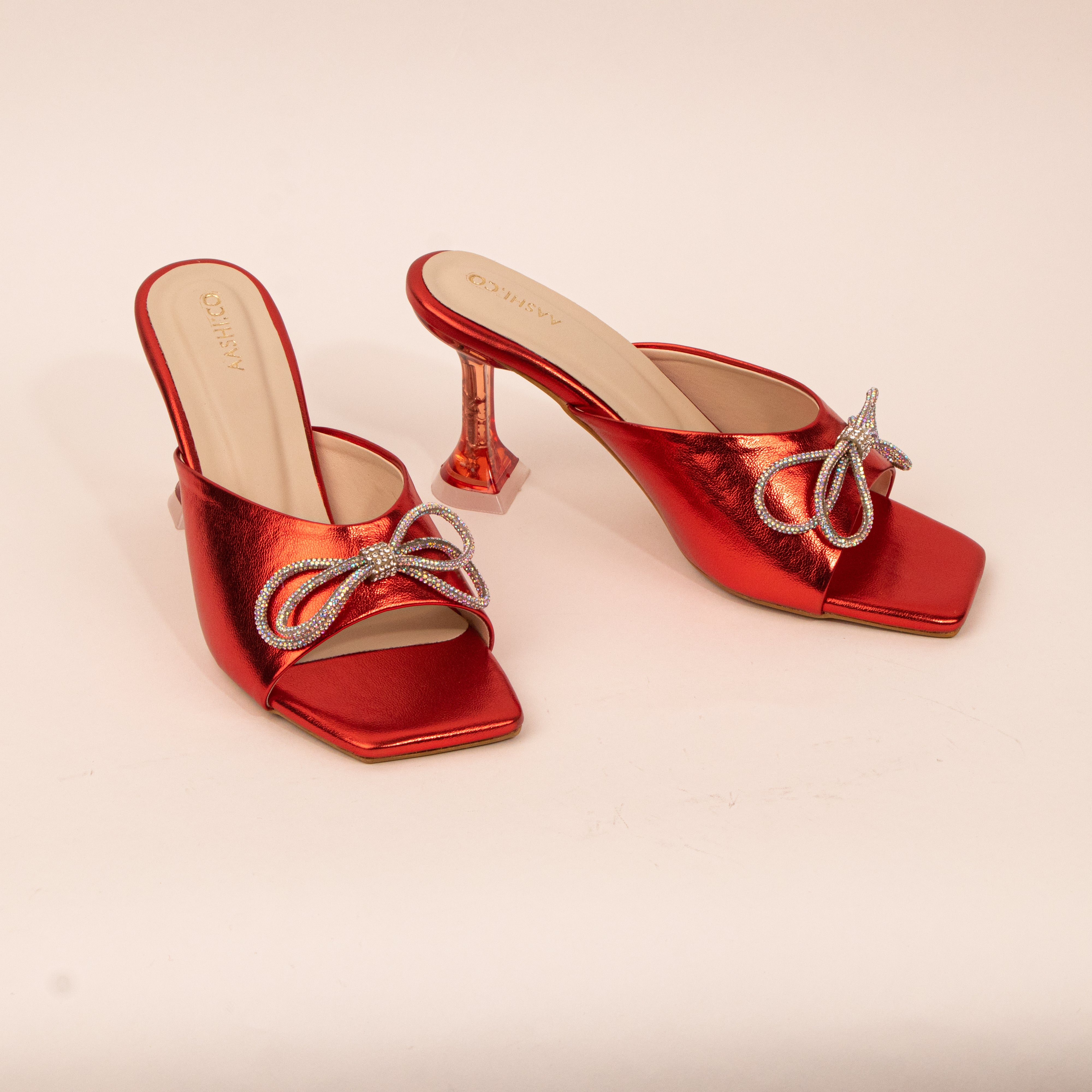 Red best sale heeled mules