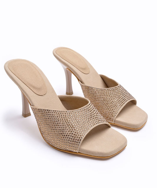 Rhinestone Embellished Biege Pumps