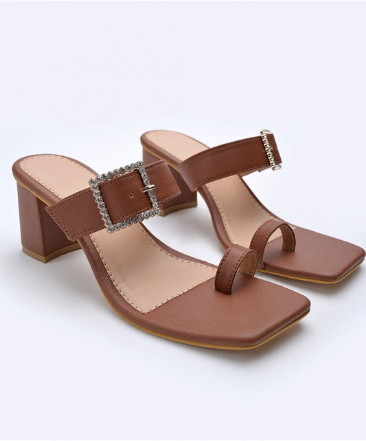 Classic Brown Buckle Block Heels