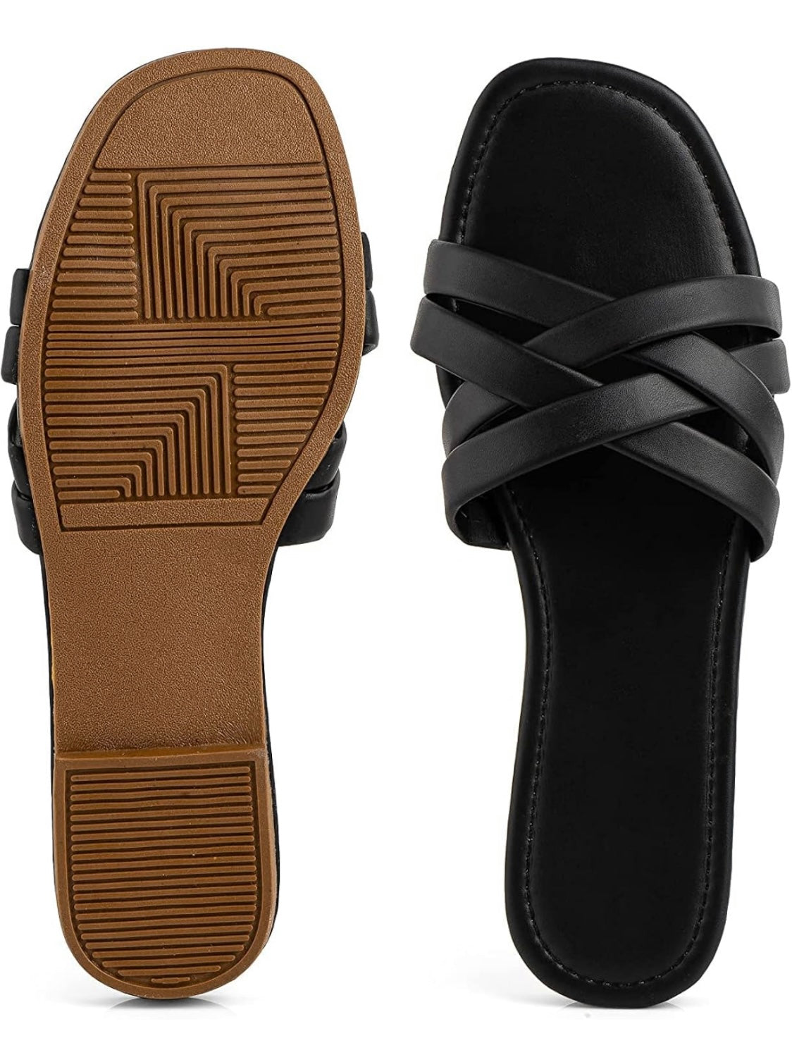 Criss Cross Leather Slides