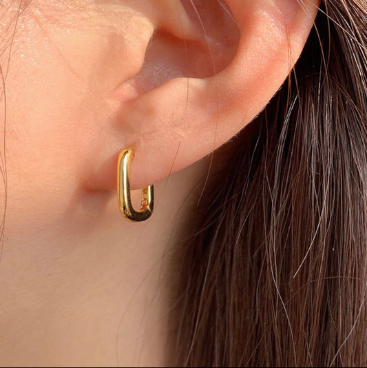 Minimal Rectangular Gold Hoops