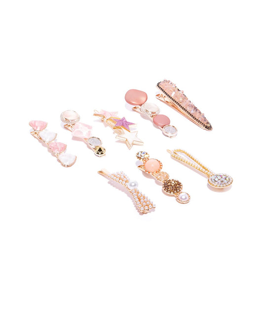 Set of 8 Hair Clips - Pink