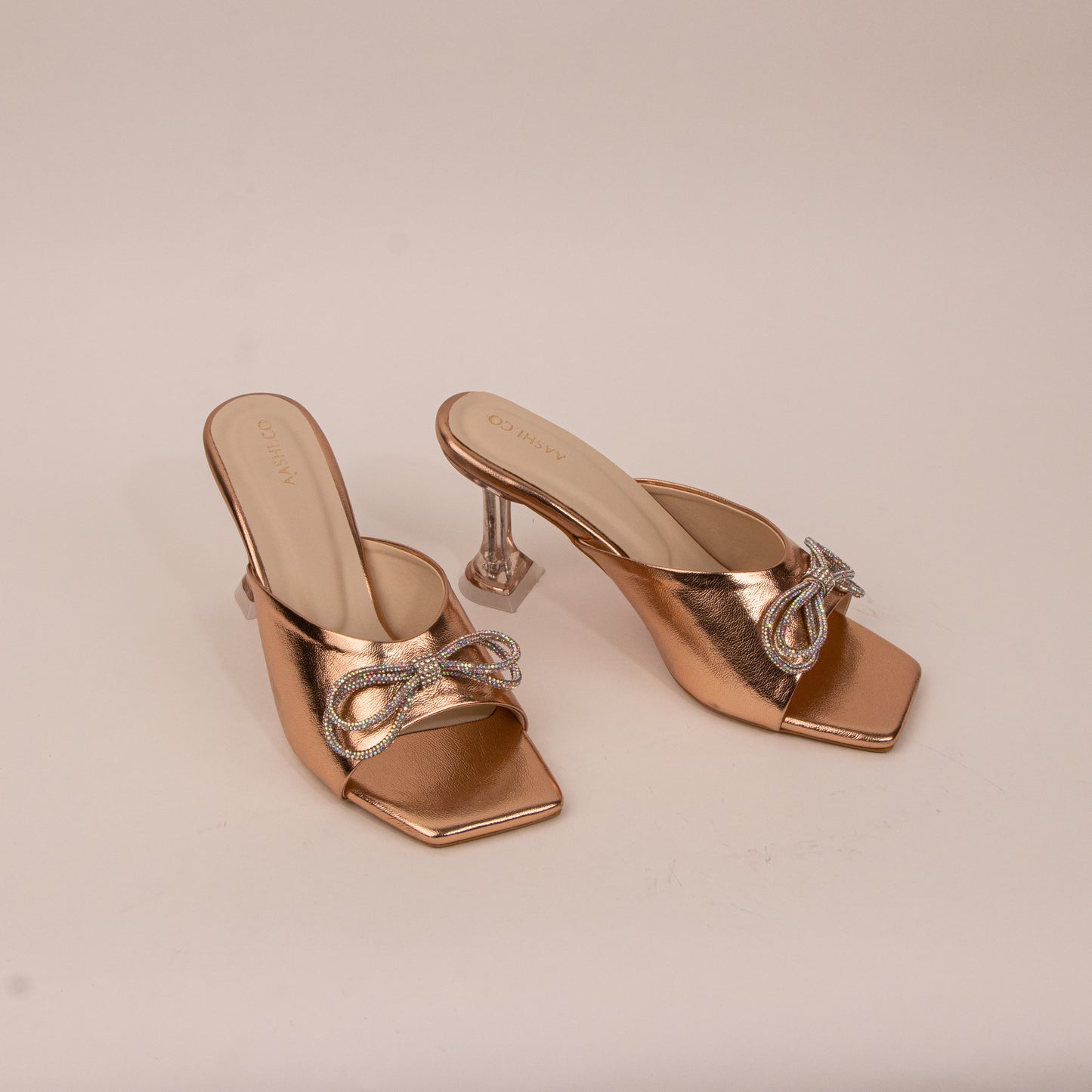 Zene Crystal Golden Bow Heels