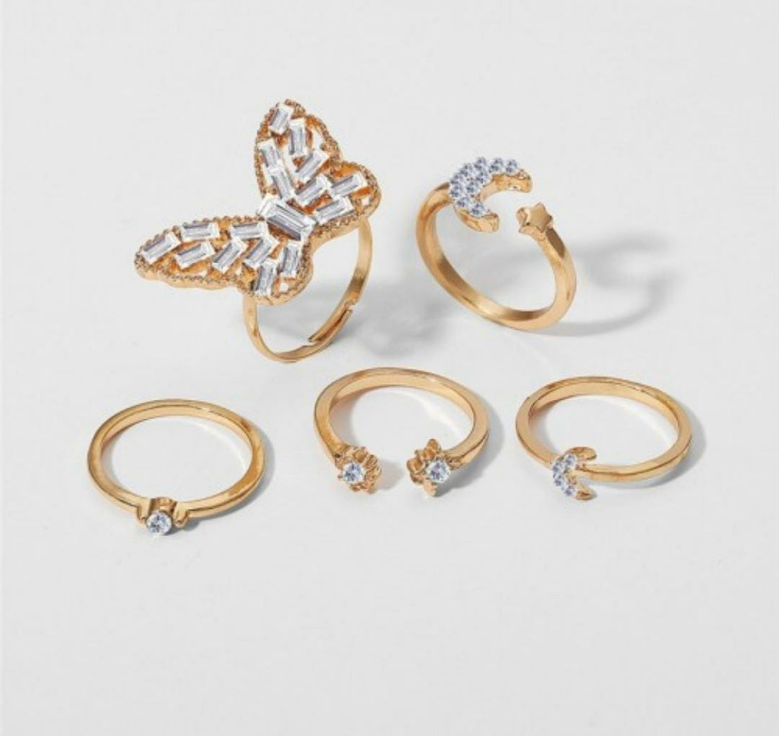 Butterfly Diamond Ring Set of 4