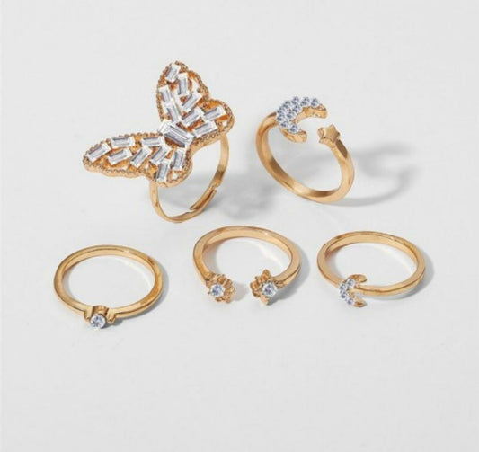 Butterfly Diamond Ring Set of 4