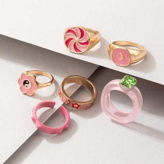 Pink y2k Ring - Set of 6