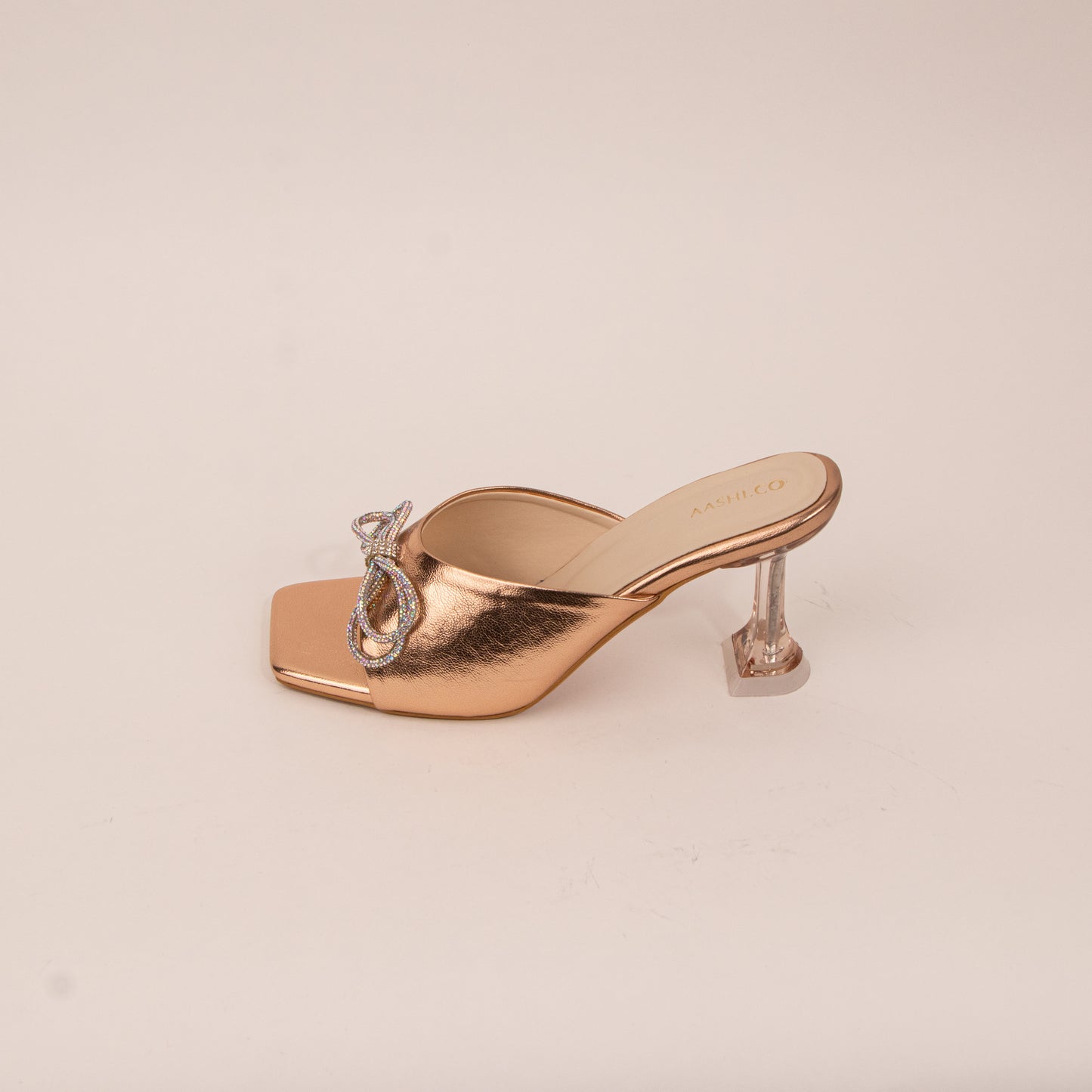 Zene Crystal Golden Bow Heels