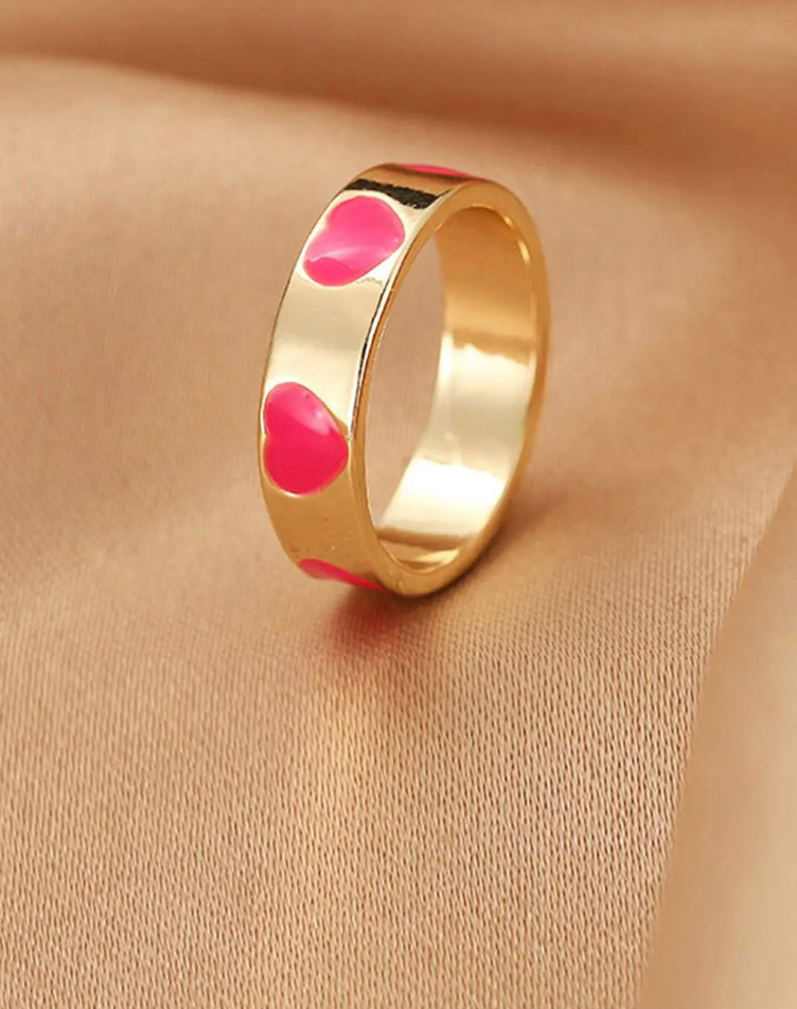 Gold Plated Pink Enamelled - Set Of 4 Rings