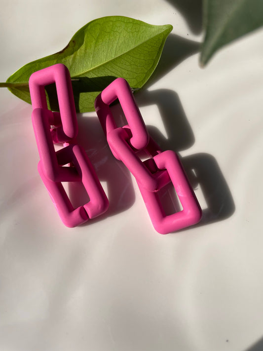Hot Pink Chunky Chain Earrings